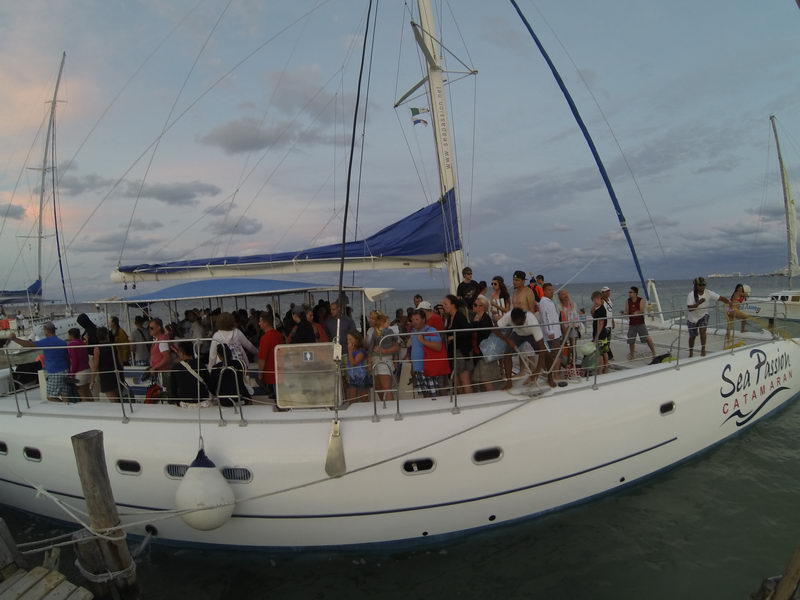 catamaran with people aboard