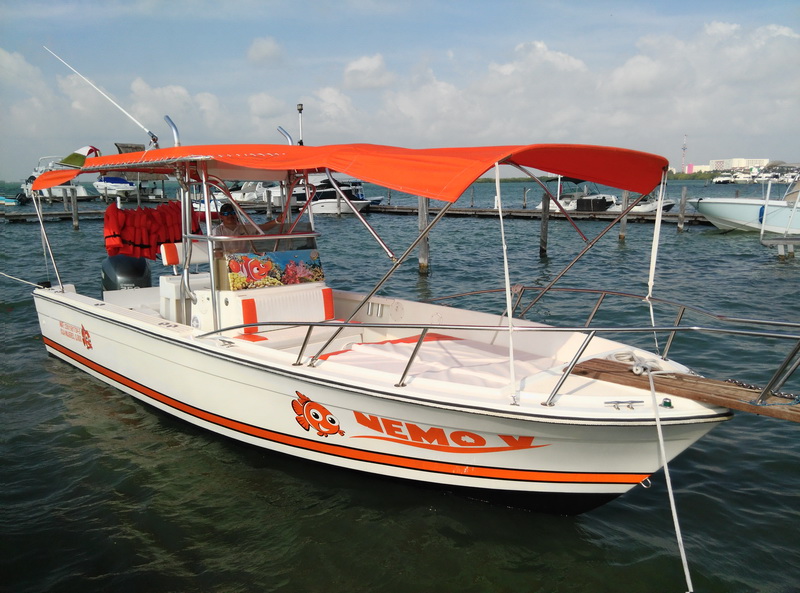 Bimini top boat off shore