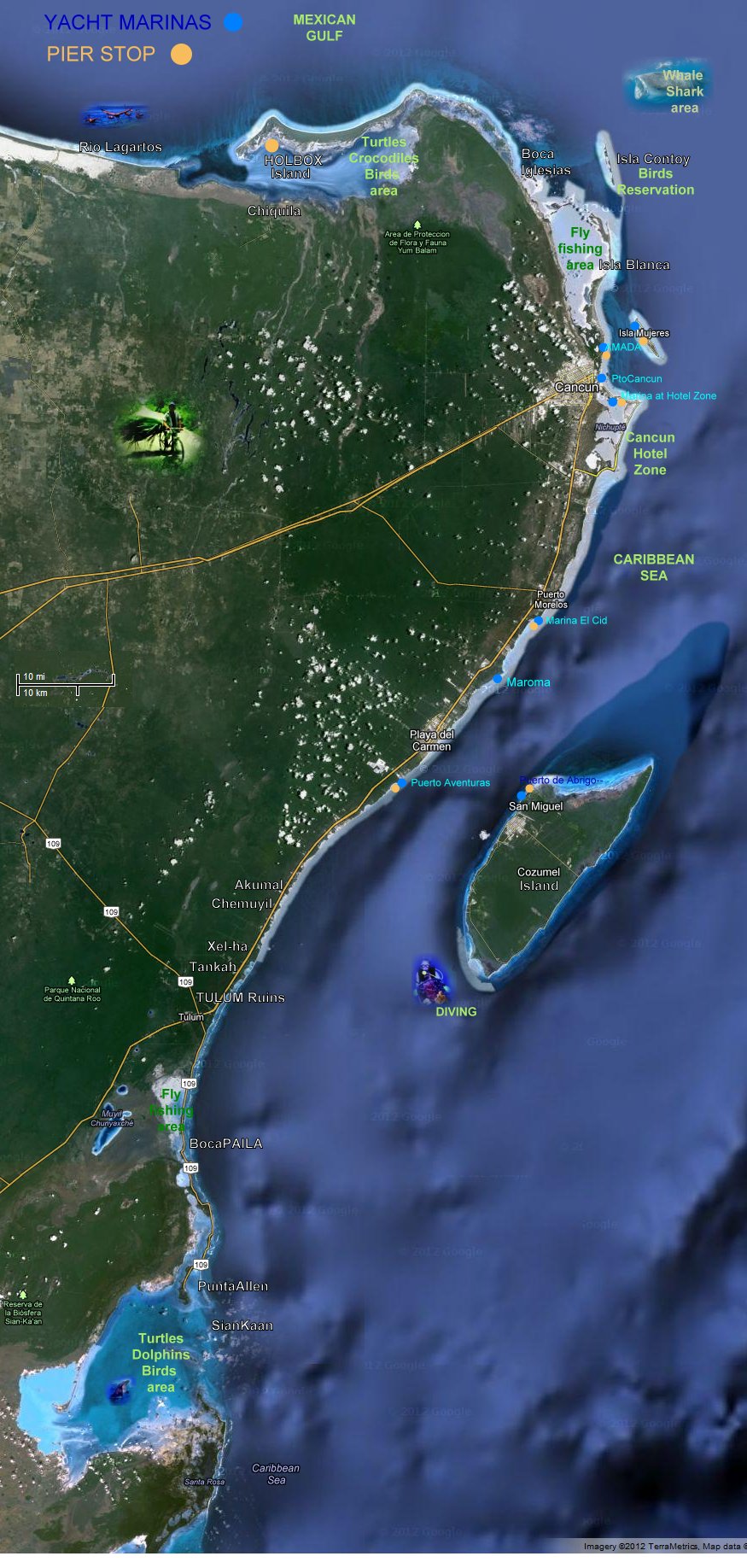 mapa de marinas en sureste mexico