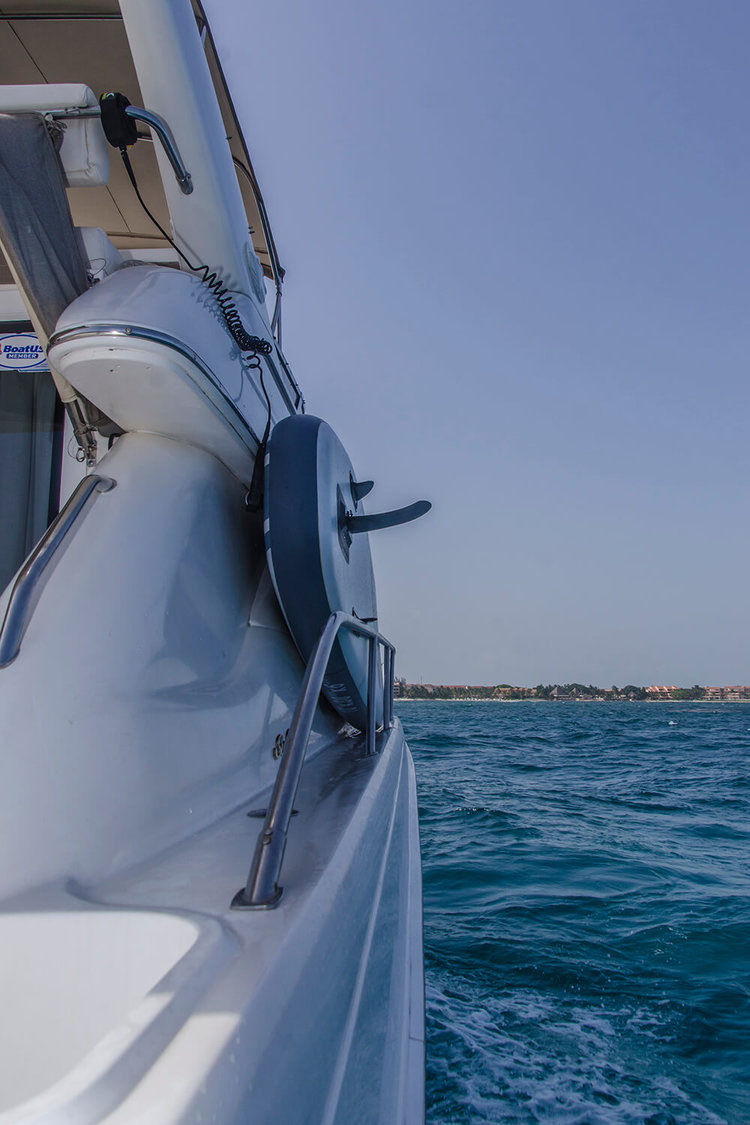 Bow view from the SeaRay 51 cruising the Puerto Aventuras marina channels
